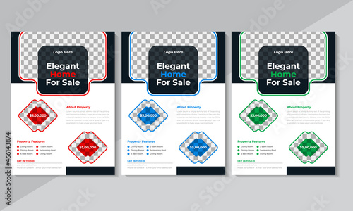 Modern Creative Real Estate Flyer Design, Business Flyer Template, Home Flyer, Brochure design, Sale, annual report, red, blue, green color, Vector illustration