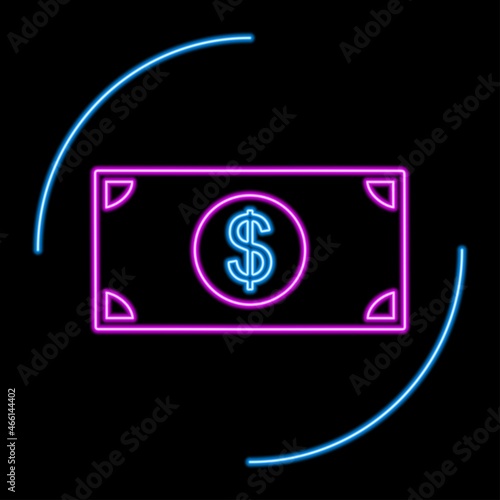Dolar neon sign, modern glowing banner design, colorful modern design trends on black background. Vector illustration.