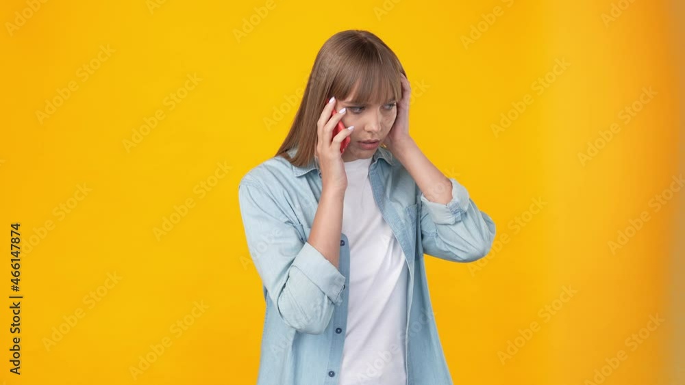 Frustrated stunned lady have phone conversation unexpected bad news Frustrated stunned lady have phone conversation unexpected bad news