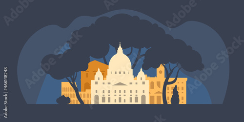 Italy, Rome. The architectural landscape of the European city. Vector illustration. 