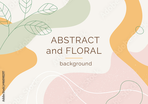 Abstract and floral background template. Contemporary collage with organic shapes and line in pastel colors. Vector Illustration