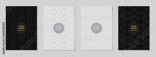 Set of cover design, vertical templates. Geometric volumetric convex ethnic 3D pattern, stylish collection of floral, curly backgrounds, embossed texture, space for text. Oriental, Indonesian, Mexican