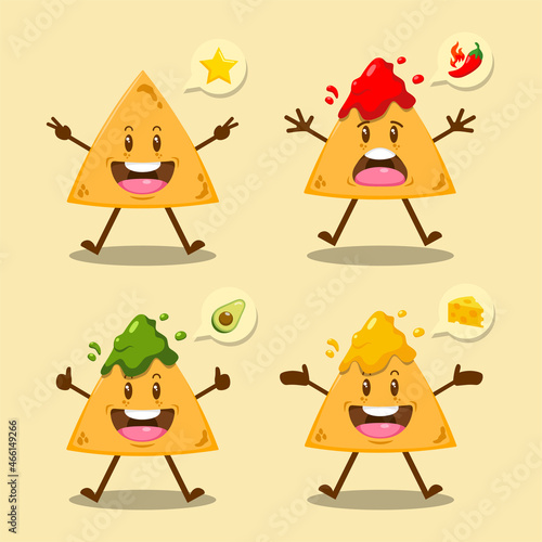 Cute Cartoon Nachos With Sauce Set