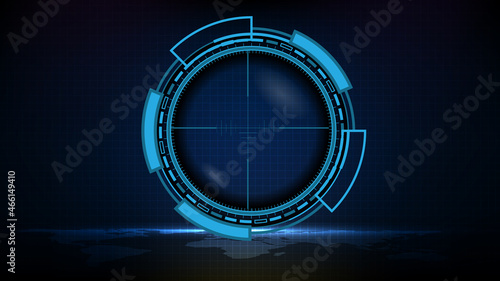 abstract futuristic background of blue technology sniper sight with measurement marks ui hud display sniper longest range gun