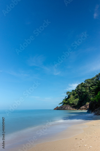 Fototapeta Naklejka Na Ścianę i Meble -  long exposure landscape, beach, sea, clouds, blue sky