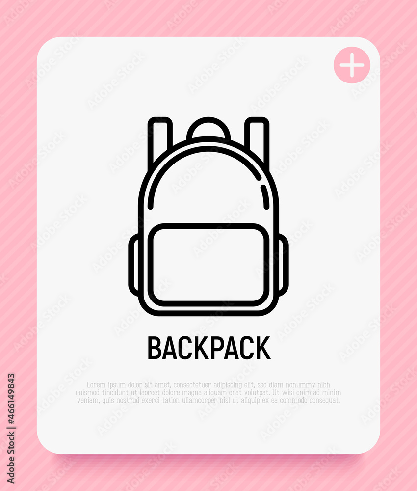 Backpack thin line icon. Promotional product. Modern vector illustration of luggage. Backpack thin line icon. Promotional product. Modern vector illustration of luggage.