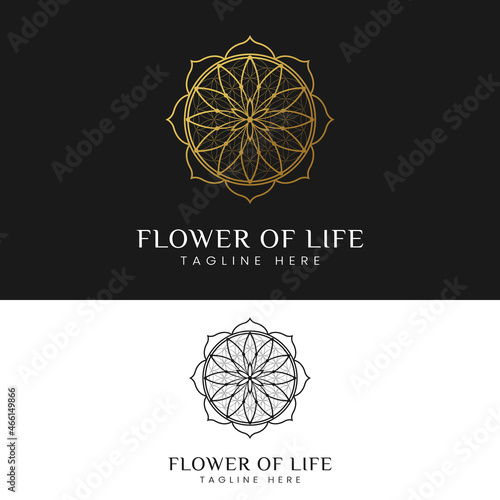 Luxury Elegant Sacred Geometry Flower of Life Logo Design Template. Suitable for Healthcare Medicine Yoga Studios or Spritual Awakening in Simple Line Style Logo Design.
