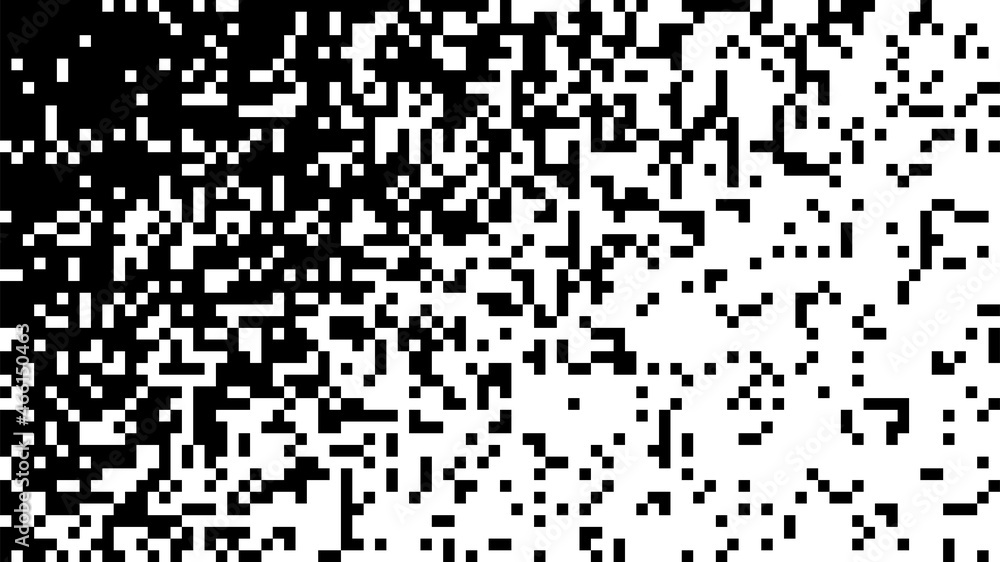 Black and White Random Pixels Pattern. Shuffled pixels texture background. Classic Pixel Art. Vector Illustration.