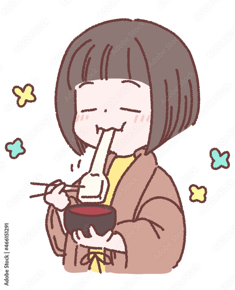 正月に幸せそうにお餅を食べる女性 正月に幸せそうにお餅を食べる女性