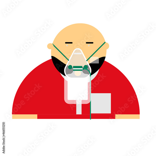 Cartoon character, a patient on oxygen non-rebreathing mask.