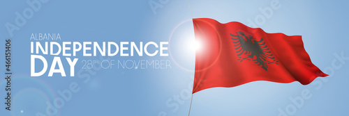 Albania happy independence day greeting card, banner with template text vector illustration