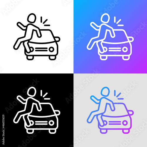 Fall accident thin line icon. Pedestrian is hitten by a car. Modern vector illustration of road safety.