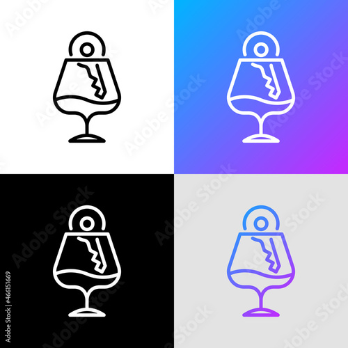 Drunk driving thin line icon, car key in wineglass with alcohol. Vector illustration.