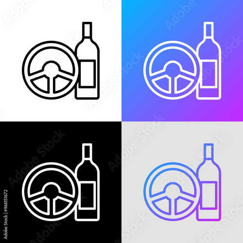 Don't drink and drive, steering wheel and bottle. Thin line icon. Modern vector illustration of warning symbol.