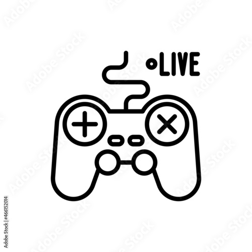 Streaming of game thin line icon: gamepad with live sign. Modern vector illustration for blogger logo.