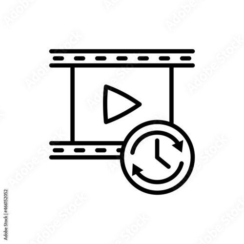 Short video thin line icon: film with button play and timer sign. Modern vector illustration for logo. © AlexBlogoodf