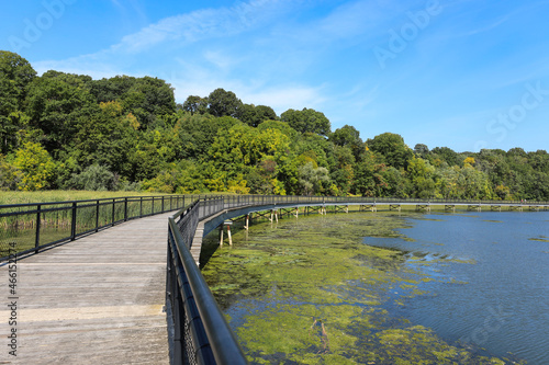 Wooden bridge over the Genesee river. Turning point park  Rochester  New York