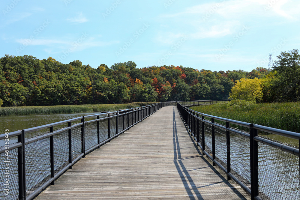 Boardwalk along the Genesee river at Turning Point park.