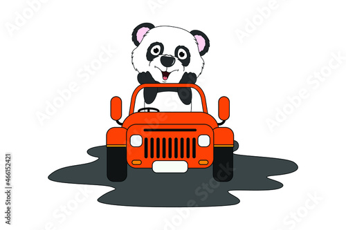 cute panda cartoon ride car