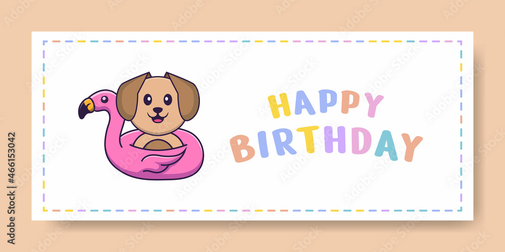 Happy Birthday banner with Cute dog cartoon character. Vector Illustration Happy Birthday banner with Cute dog cartoon character. Vector Illustration
