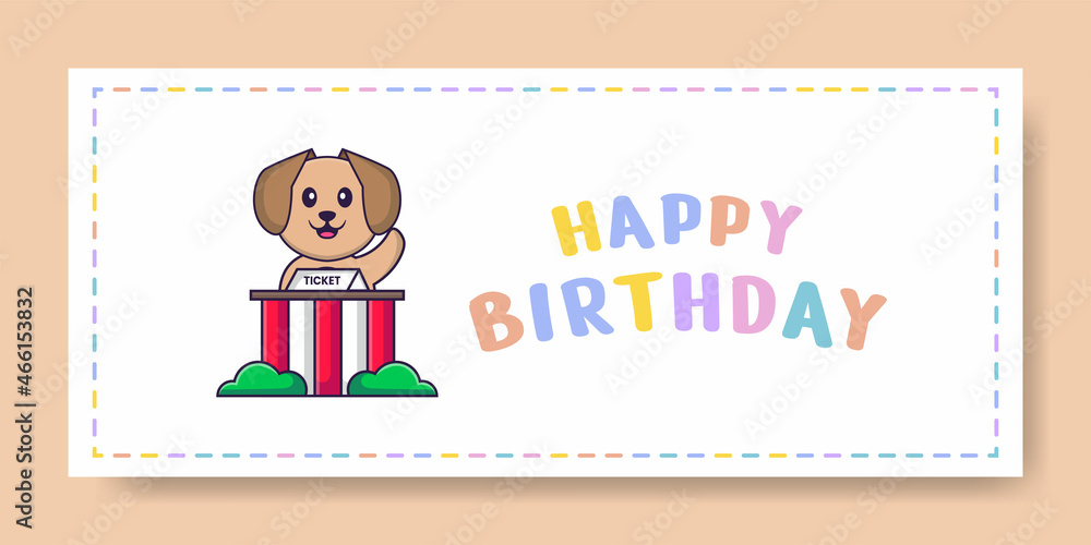 Happy Birthday banner with Cute dog cartoon character. Vector Illustration Happy Birthday banner with Cute dog cartoon character. Vector Illustration
