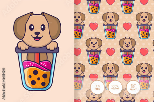 Cute dog cartoon character. seamless pattern background