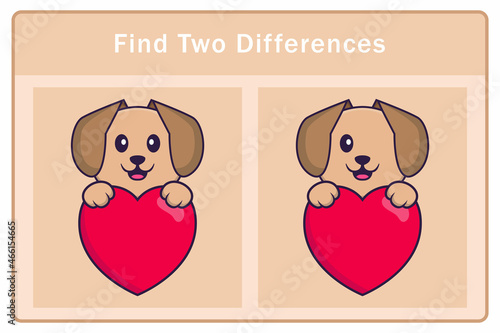 Cute dog cartoon character. Find differences. Educational game for children. Cartoon vector illustration