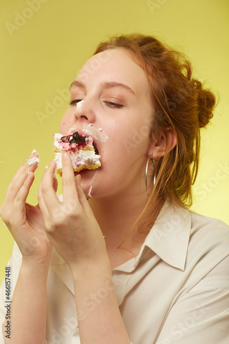 girl eats dessert