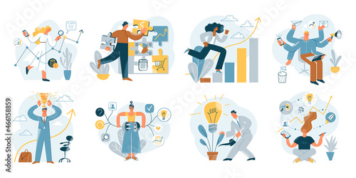 Business people work on growth of financial profit and career, success, progress concept