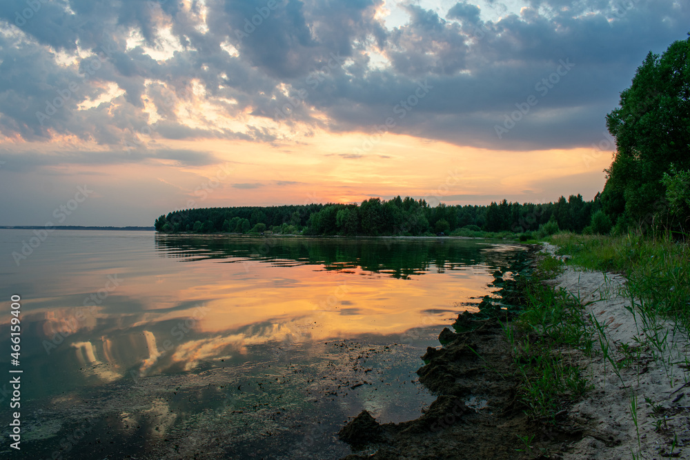 Warm summer sunset on the Volga River
