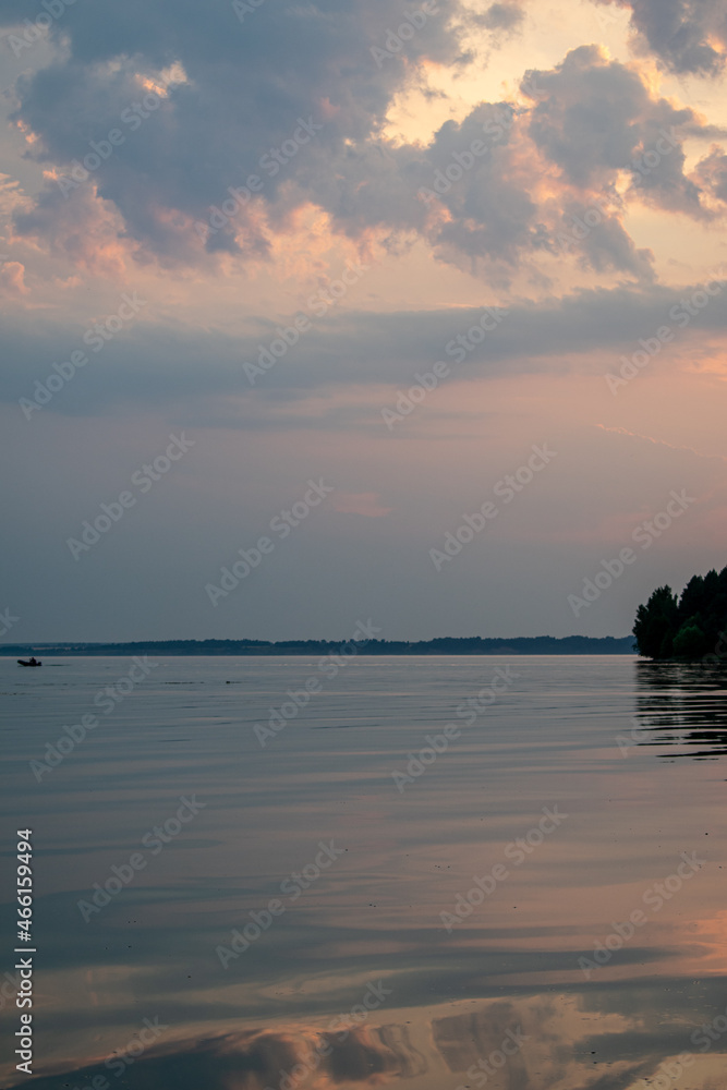 Warm summer sunset on the Volga River