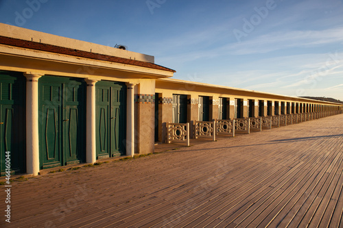 The famous beach cabins of the promenade des Planches in Deauville in France.