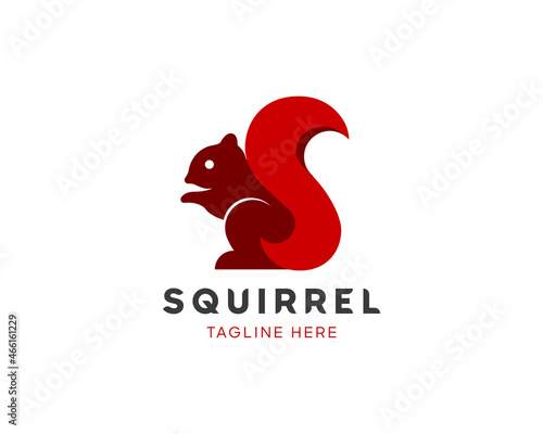 Abstract, red unique and handmade idea squirrel logo silhouette design with S letter vector template.
