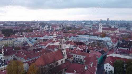Wallpaper Mural Church Towers In Baroque Architecture In Vilnius, Lithuania, Sunset. UNESCO World Heritage Site. aerial pullback Torontodigital.ca