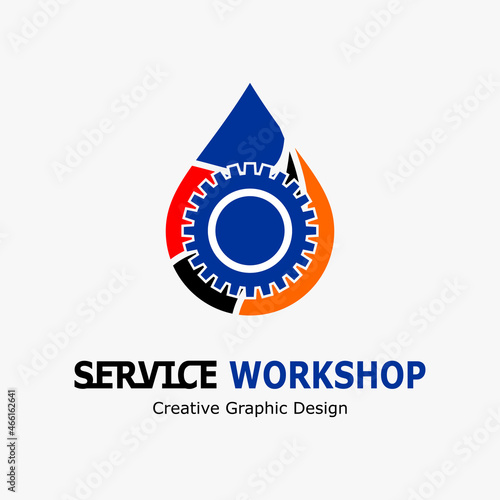 Vector illustration of advertising a repair service. Automotive and motorcycle workshop logo. engine oil and gear icon