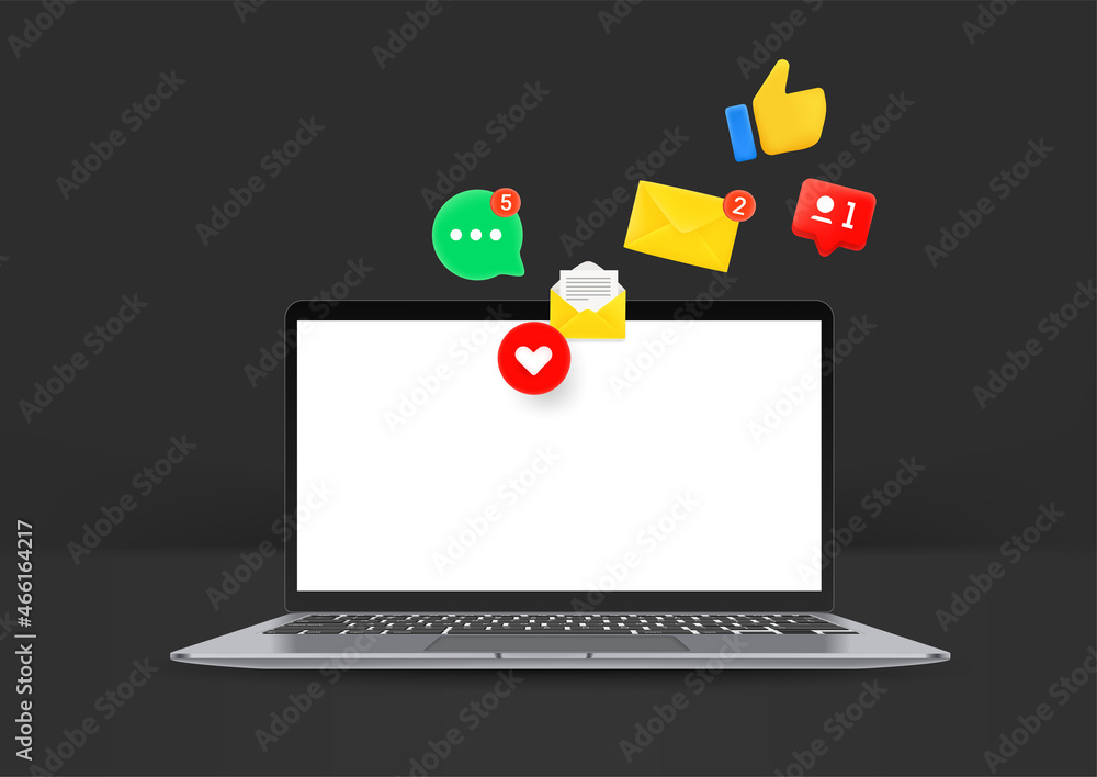 Modern laptop mockup with notifications of messengers Modern laptop mockup with notifications of messengers