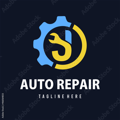 Initial J Letter with Gear and Wrench for Automotive Home Repair, Setting, Maintenance Service Company. Home Repair Business Logo Template