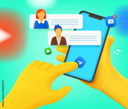 Man Hand holding modern smartphone ans using messengers