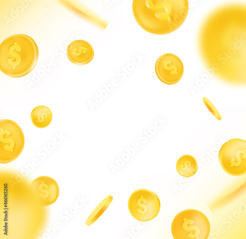 Gold coins radial explosion. Vector frame background
