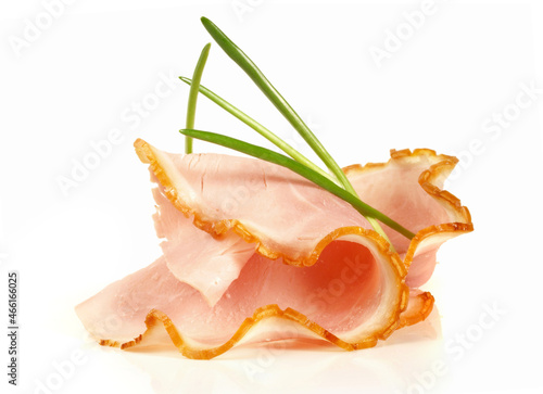 Cooked Ham Slices isolated on white Background