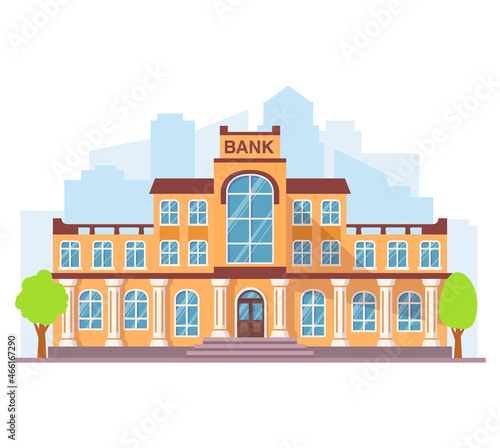 Bank building facade with columns.Bank in the city.Isolated on white background.Vector flat illustration. © dukesn