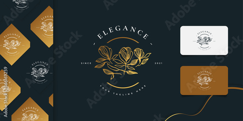 Luxury and Elegant Flower Logo Design with Linear Concept and Minimalist Style in Golden Gradient. Floral Logo, Can Be Used for Beauty, Jewelry, Fashion & Spa Industries