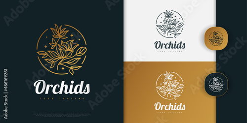 Luxury and Elegant Flower Logo Design with Linear Concept and Minimalist Style in Golden Gradient. Floral Logo, Can Be Used for Beauty, Jewelry, Fashion & Spa Industries