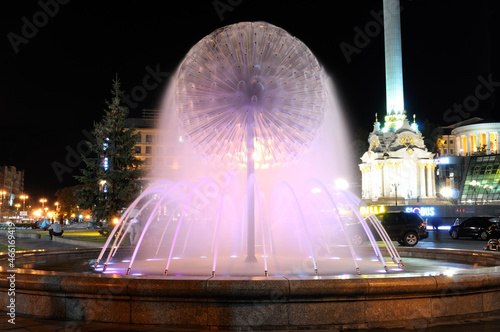 Illuminated fountain working on Maydan Nezalezhnosti. kyiv, ukraine photo