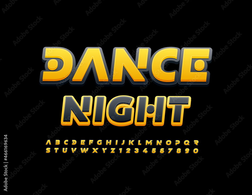 Vector event flyer Dance Night with creative Alphabet Letters and Numbers set. Trendy abstract Font Vector event flyer Dance Night with creative Alphabet Letters and Numbers set. Trendy abstract Font
