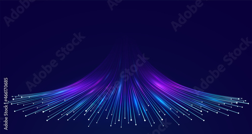 Abstract digital big data background, fiber optic network lines. Data flow visualization concept.