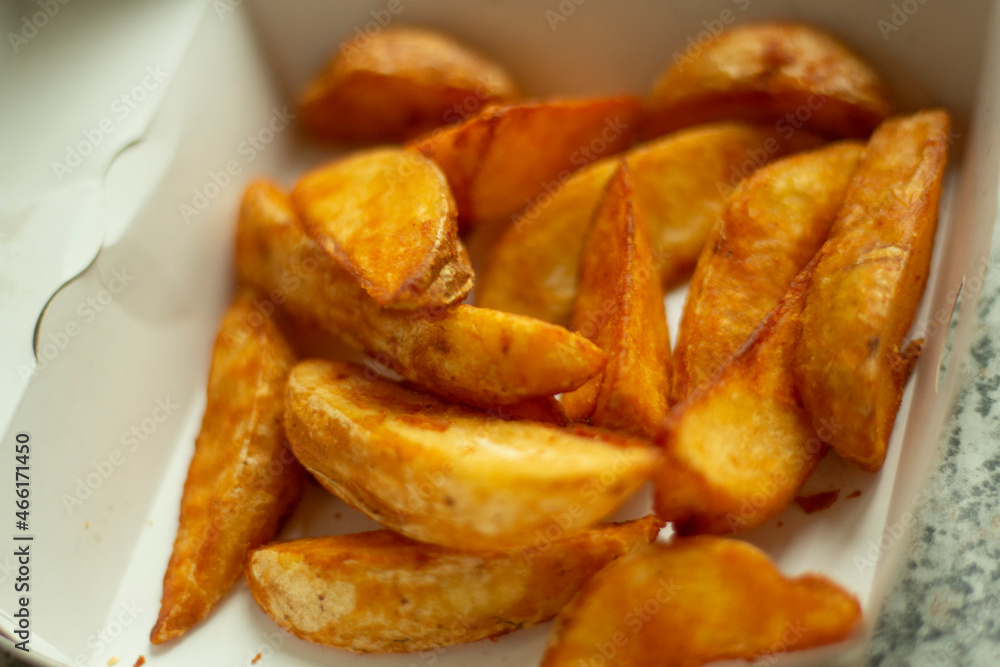 Fried potatoes. Potatoes are rustic. Fatty food. Fried potatoes. Potatoes are rustic. Fatty food.