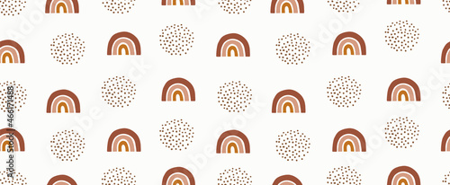 Cute Neutral Boho Rainbows. Seamless Vector Pattern. Simple Hand Drawn Rainbow Sky Print. Funny Scandinavian Style Repeatable Design ideal for Fabric, Textile, Wrapping Paper.