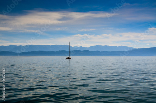 Solitary boat on Flathead Lake, Montana