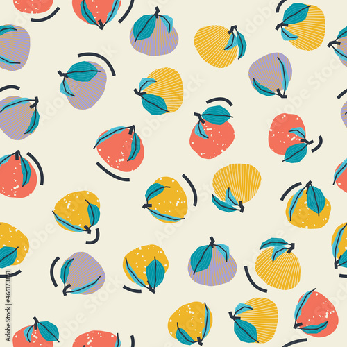 Seamless pattern with apples and leaves. Vector cute background, print, wrapping paper